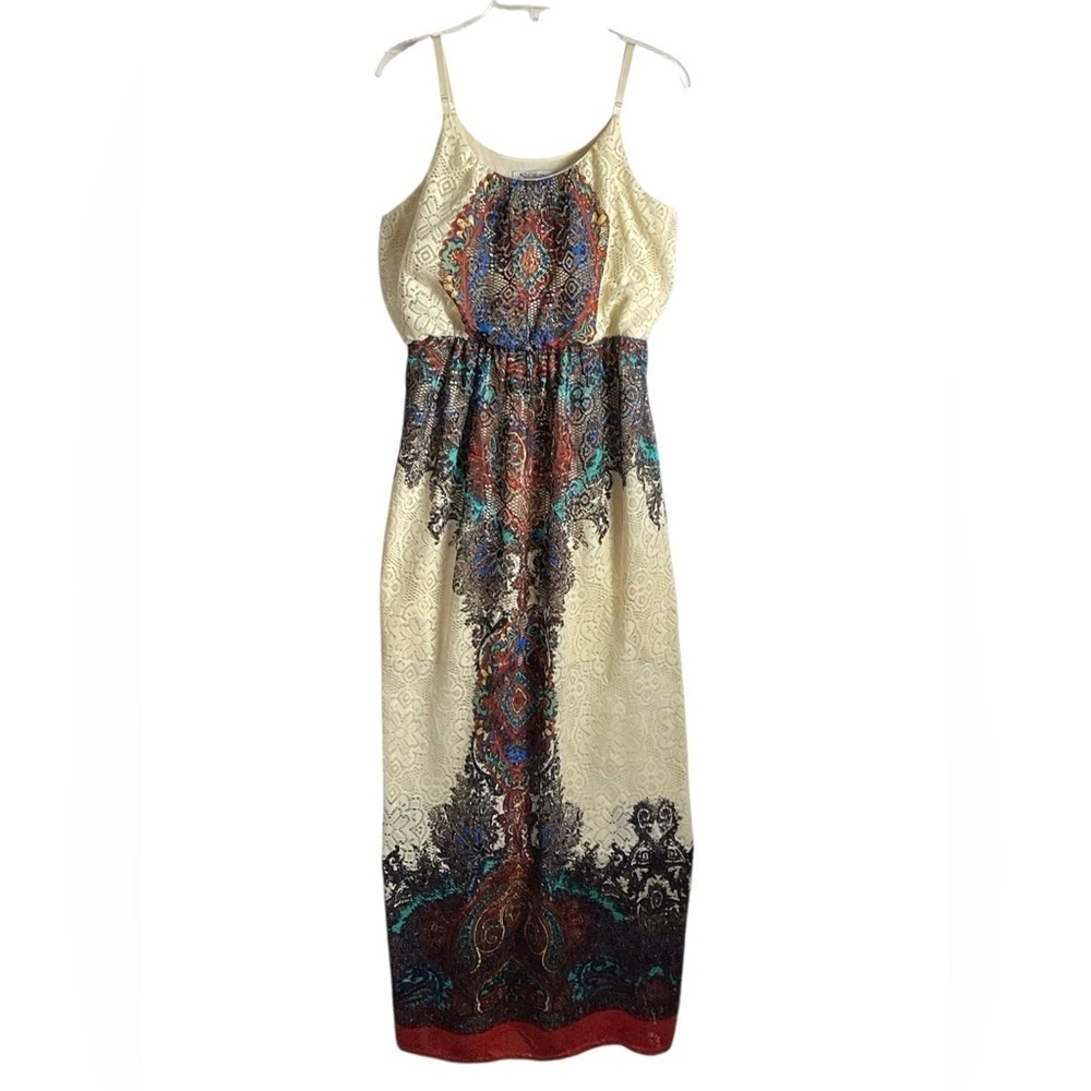 Stiletto’s Boho Sleeveless Lace Maxi Dress  XL Cream and Multicolored abstract